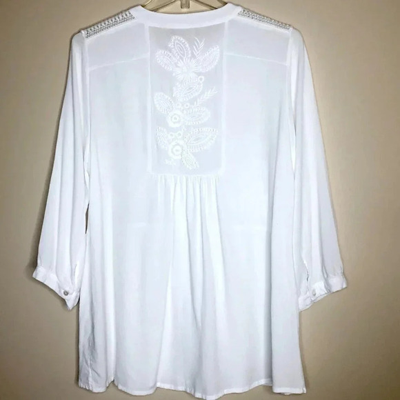 Soft Surroundings Embroidered Boho Beautiful Blouse, White, Size M - Picture 2 of 12